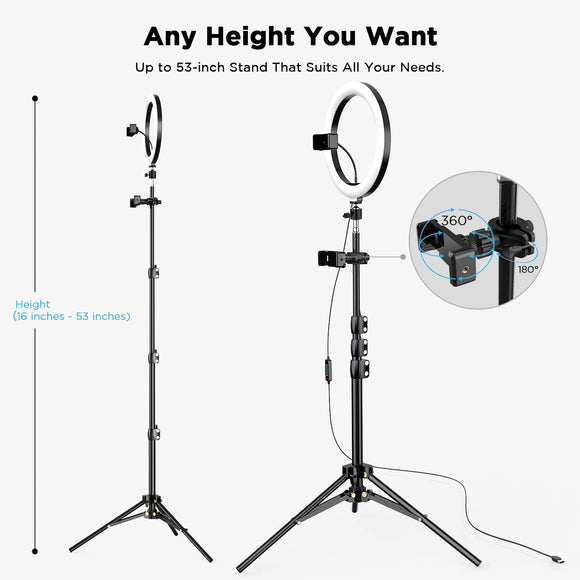 LETSCOM-Selfie Ring Light with Tripod Stand &  Phone Holders,